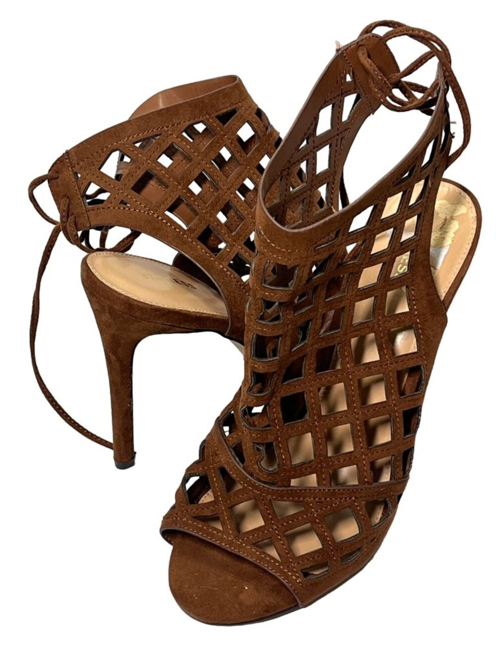 Express Women's Size 10 Brown Cutout Open Toe Stiletto Heel Sandals